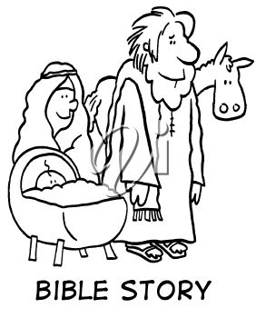 282x350 Clipart Illustration Of Mary, Joseph, Jesus And A Donkey