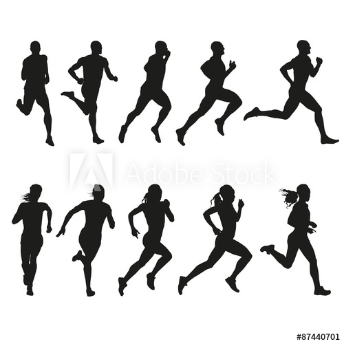 500x500 Set Of Silhouettes Of Running Men And Women