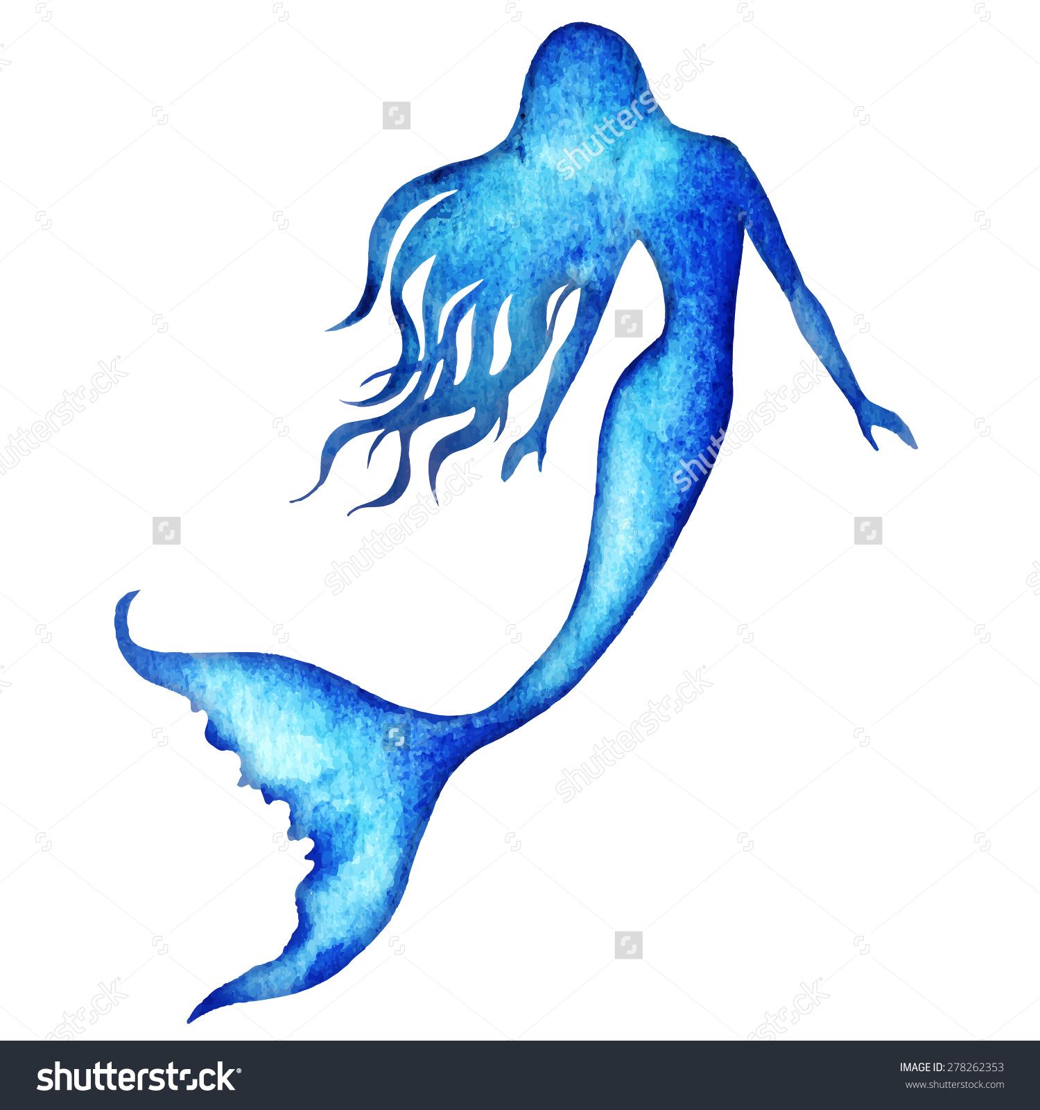 1500x1600 Mermaid Watercolor Vector Silhouette Illustration