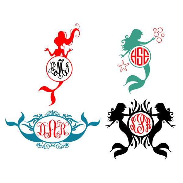 600x600 Mermaid Monogram Cuttable Svg Frames Silhouette