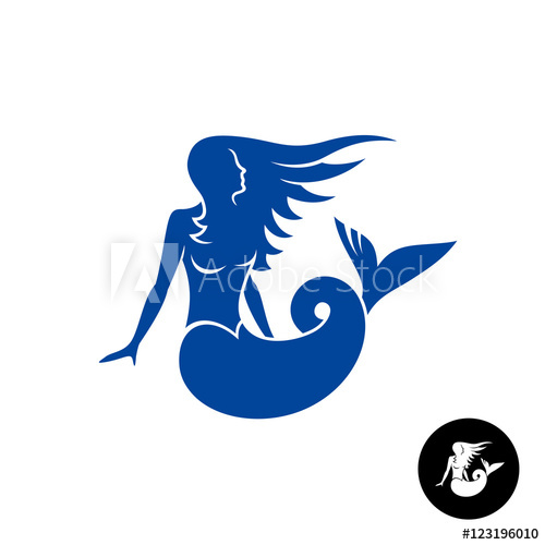 500x500 Mermaid Silhouette Logo. Blue Young Female Marine Creation.