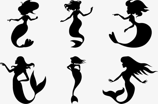 650x428 Black White Mermaid Silhouette, Sketch, Mermaid, Fish Png