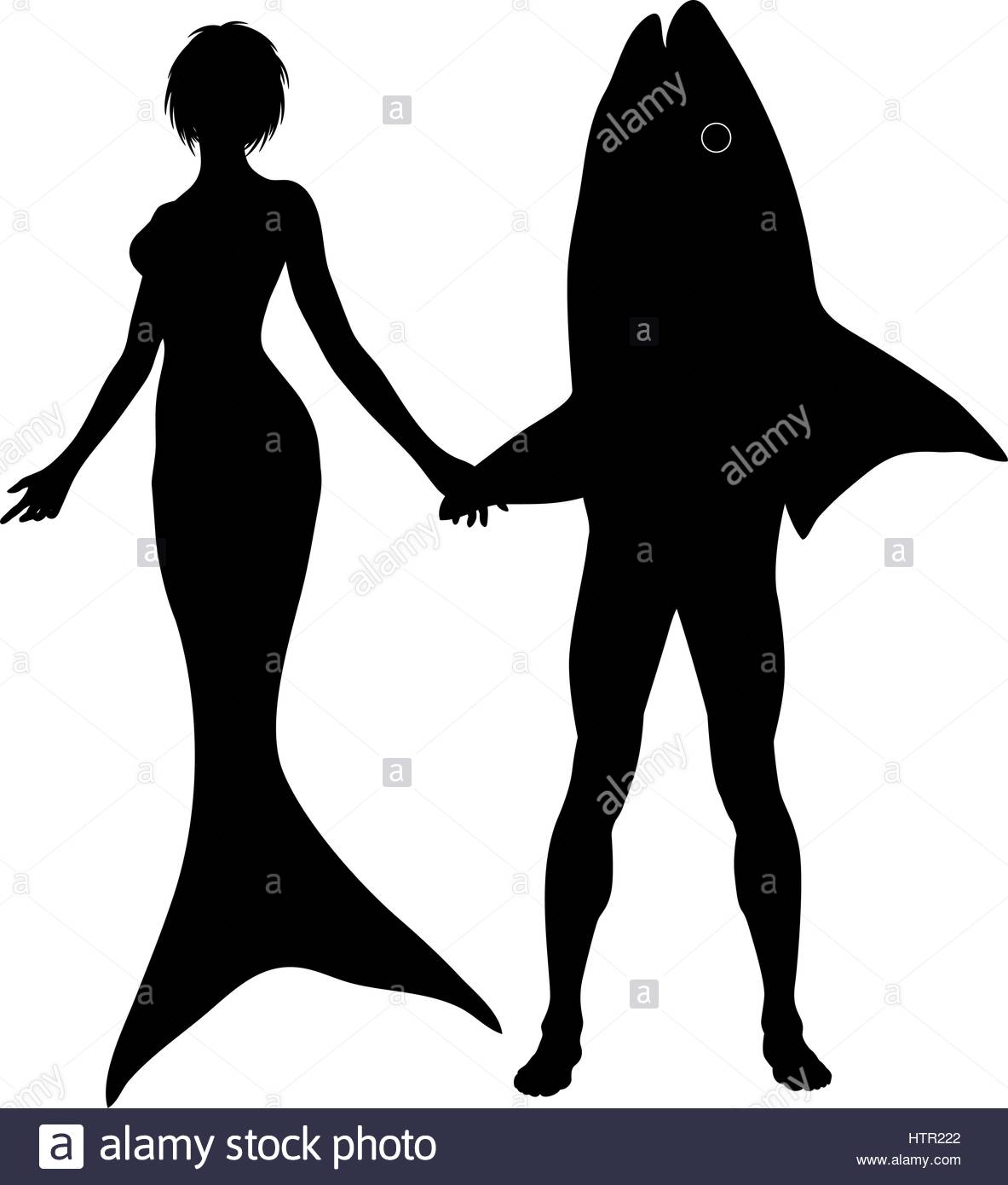1183x1390 Vector Silhouette Illustration Of A Mermaid And Her Merman