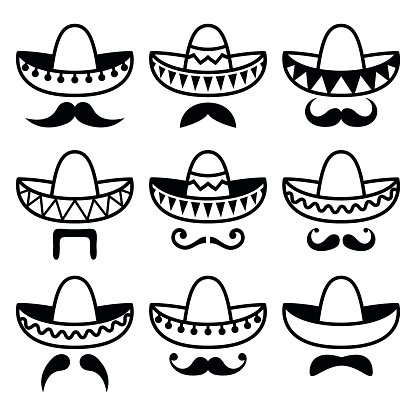 416x416 Mexican Sombrero Hat With Moustache Or Mustache Icons Premium