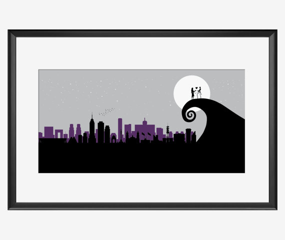 570x480 Mexico City Skyline Art Print Nightmare Before Christmas
