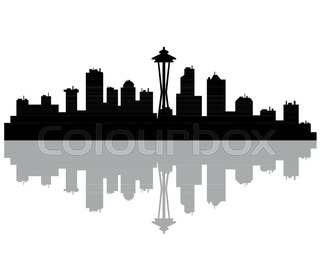 320x280 Seattle Washington City Skyline Silhouette. Vector Illustration