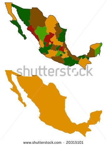 346x470 Mexico Map States Mexico Map Silhouette All States Stock Vector