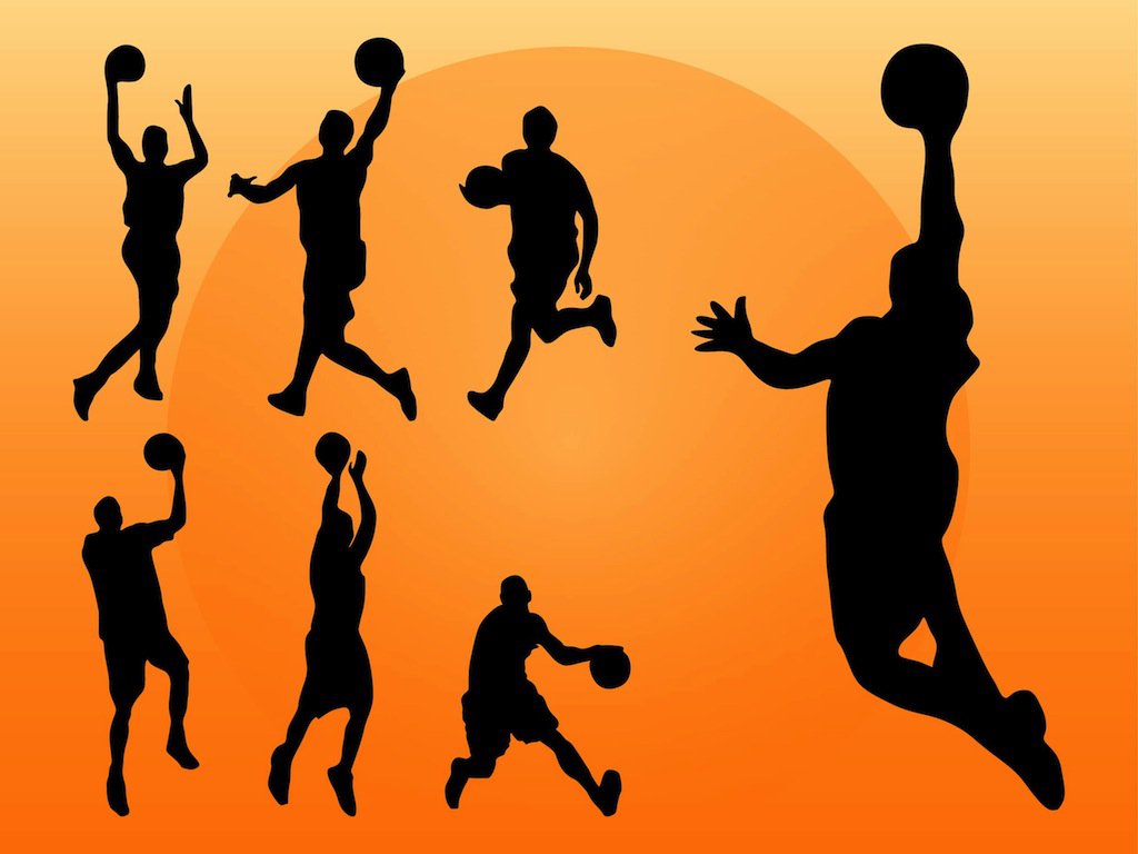 1024x768 Basketball Players Silhouettes Draw Silhouettes