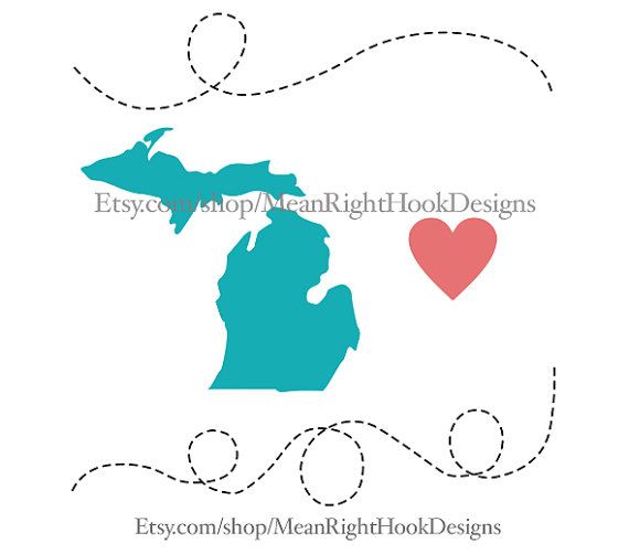 570x502 Michigan Svg State Silhouette, Heart Svg, And Dotted Lines Instant