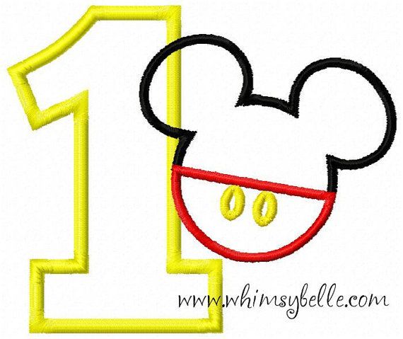 570x479 Mickey Head Silhouette With Pants Applique Birthday Number Set
