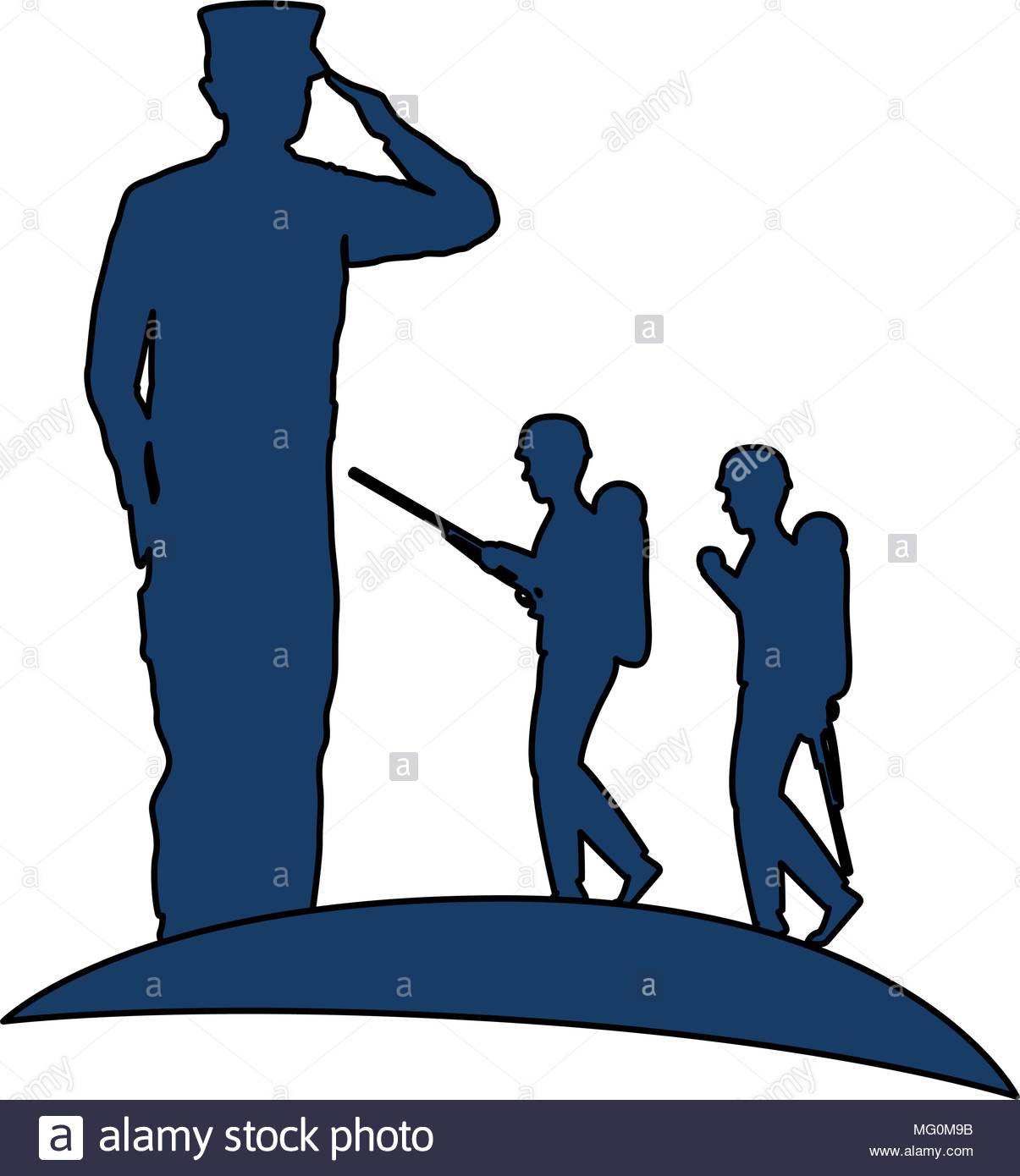 1205x1390 Silhouette Of Military Saluting With Tropers Vector Illustration