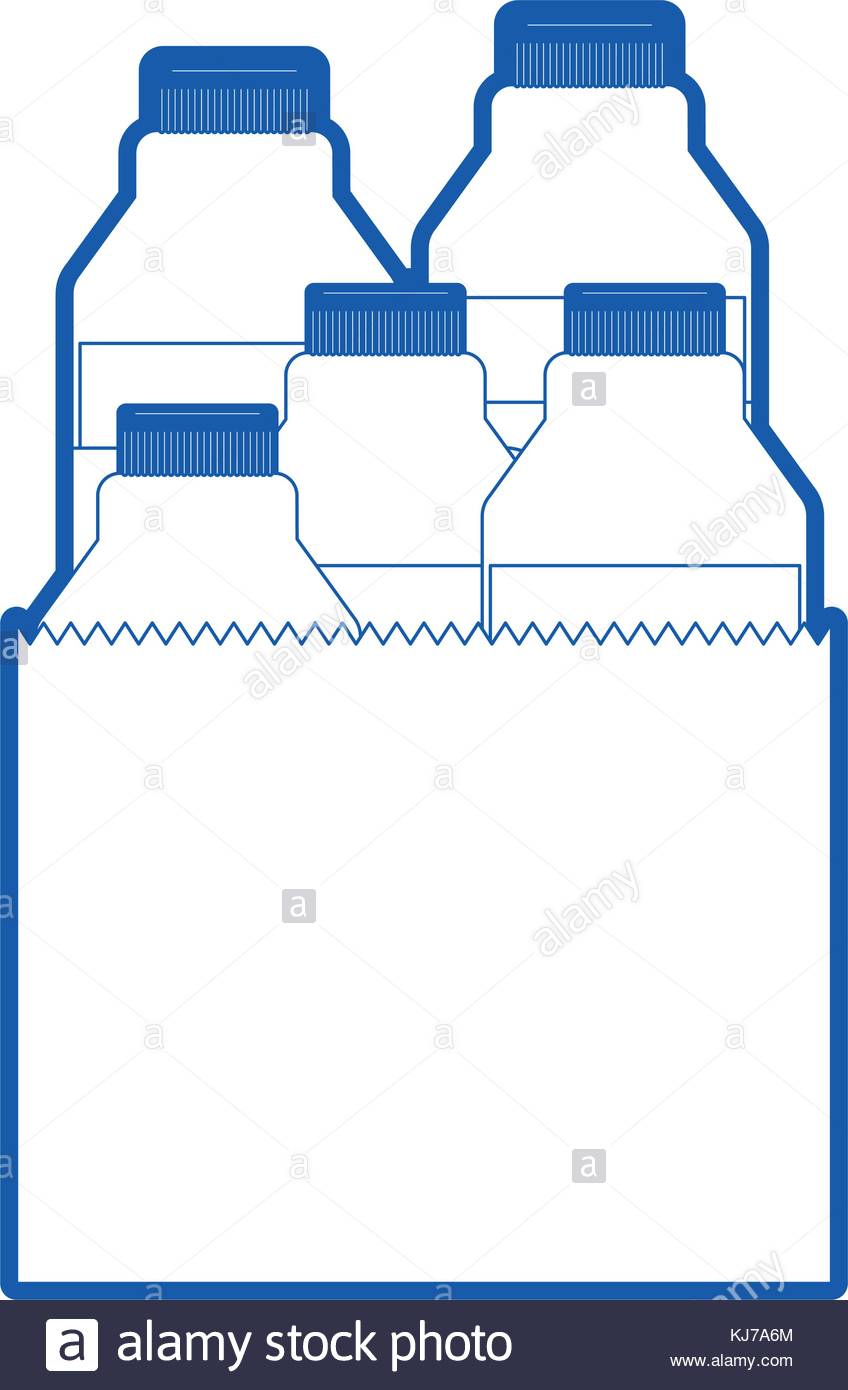 848x1390 Paper Bag With Milk Bottles In Blue Silhouette Stock Vector Art