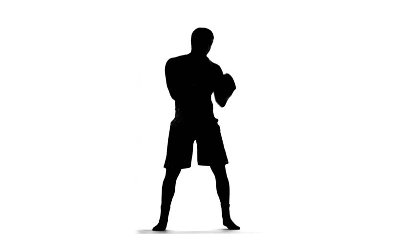 852x480 Silhouette Of Boxer With Boxing Gloves Throwing Punches On White