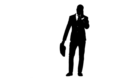 590x332 Man Holds A Briefcase And Speaks On The Phone. White Background