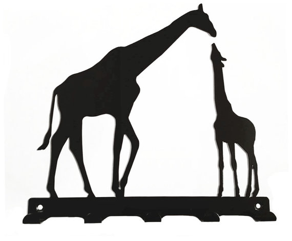 570x471 Mother And Baby Giraffe Silhouette Key Hook Rack Metal Wall