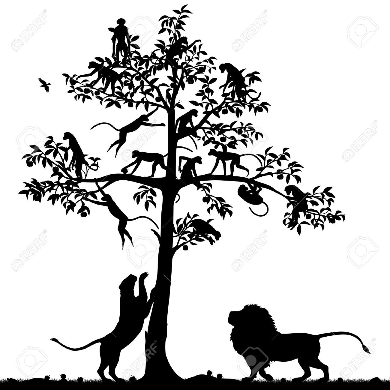 1300x1300 Monkey In A Tree Clipart Silohette