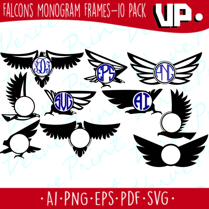 864x864 Falcons Monogram Frame Svg Monogram Frames Svg, Ai, Eps, Pdf, Png