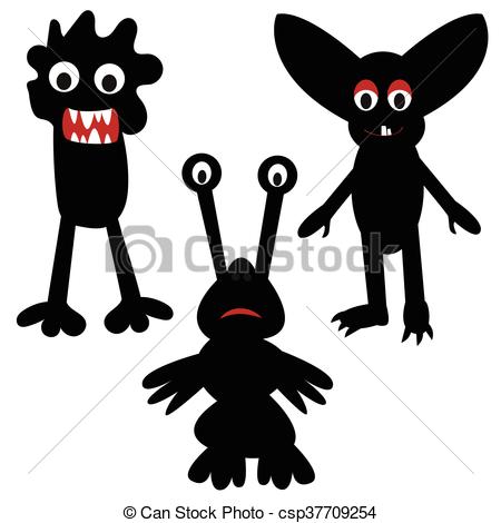 450x470 Funny Monsters Painted Black, Silhouette, Pretty, Simple Clipart