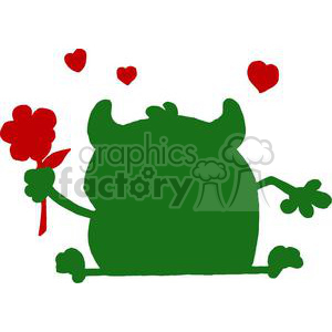 300x300 Royalty Free Green Monster Silhouette With Hearts Holding A Flower