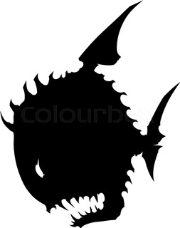 253x320 Black Graphic Angry Silhouette Monster Fish On White Background