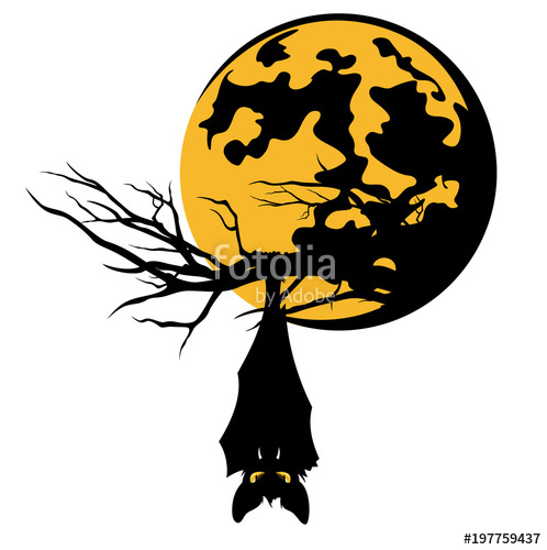 498x500 Bat Hanging On Tree Branch Against Full Moon