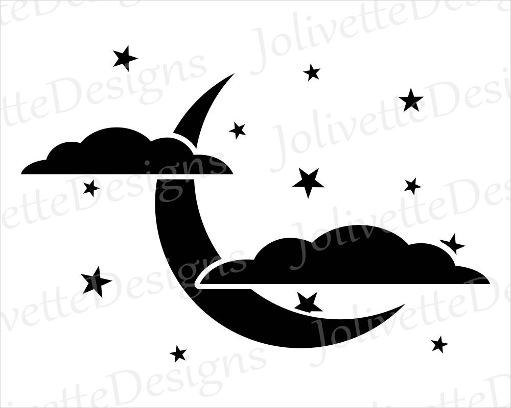 1000x800 Crescent Moon, Clouds, Stars, Night, Sky, Clip Art, Clipart