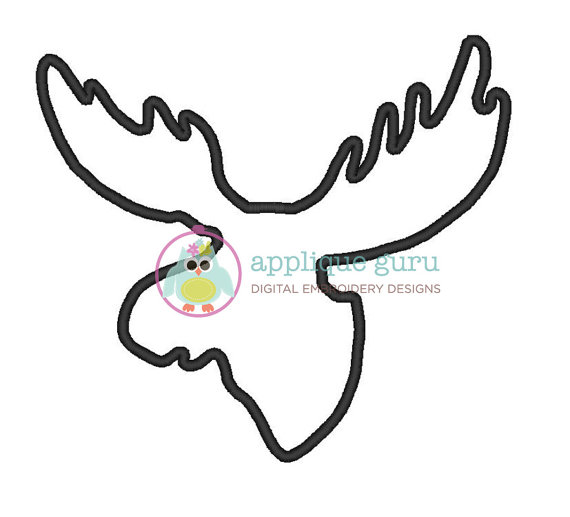 570x517 Moose Head Silhouette Applique Machine Embroidery Design