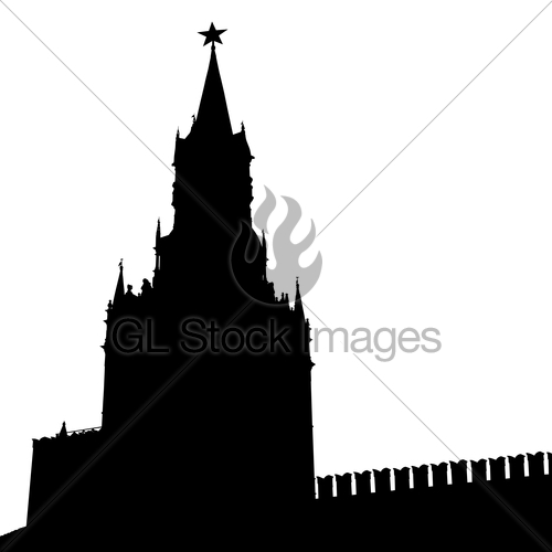 500x500 Moscow, Russia, Kremlin Spasskaya Tower With Clock, Silho Gl