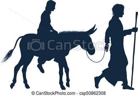 450x313 Mary And Joseph Christian Illustration Silhouettes. A Vector