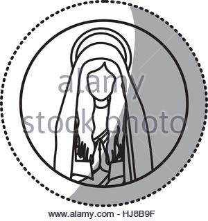 300x320 Circular Sticker With Silhouette Virgin Mary And Saint Joseph