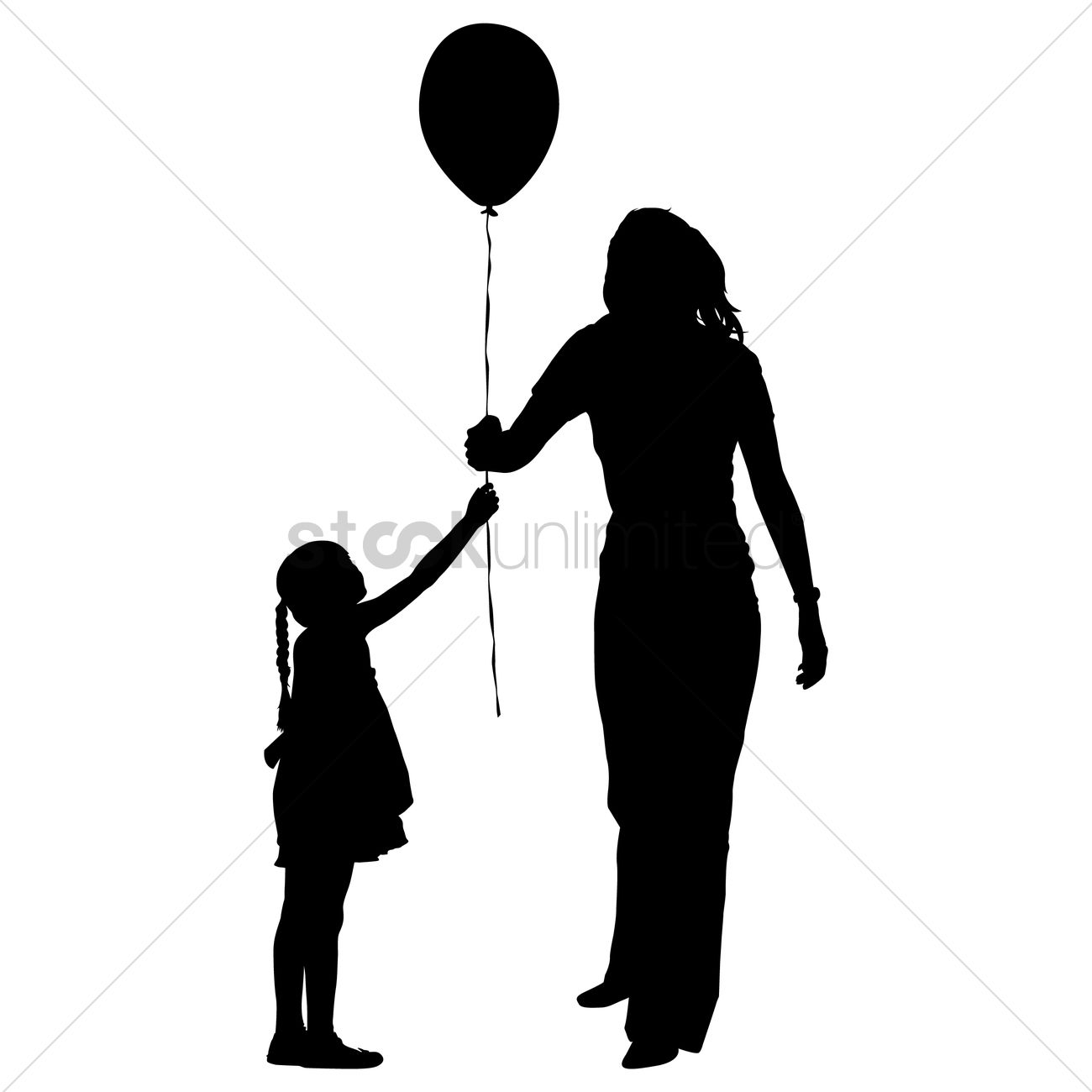 1300x1300 Silhouette Of A Mother And Daughter With Balloon Vector Image