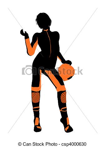 337x470 Female Motorcycle Rider Art Illustration Silhouette On A Stock