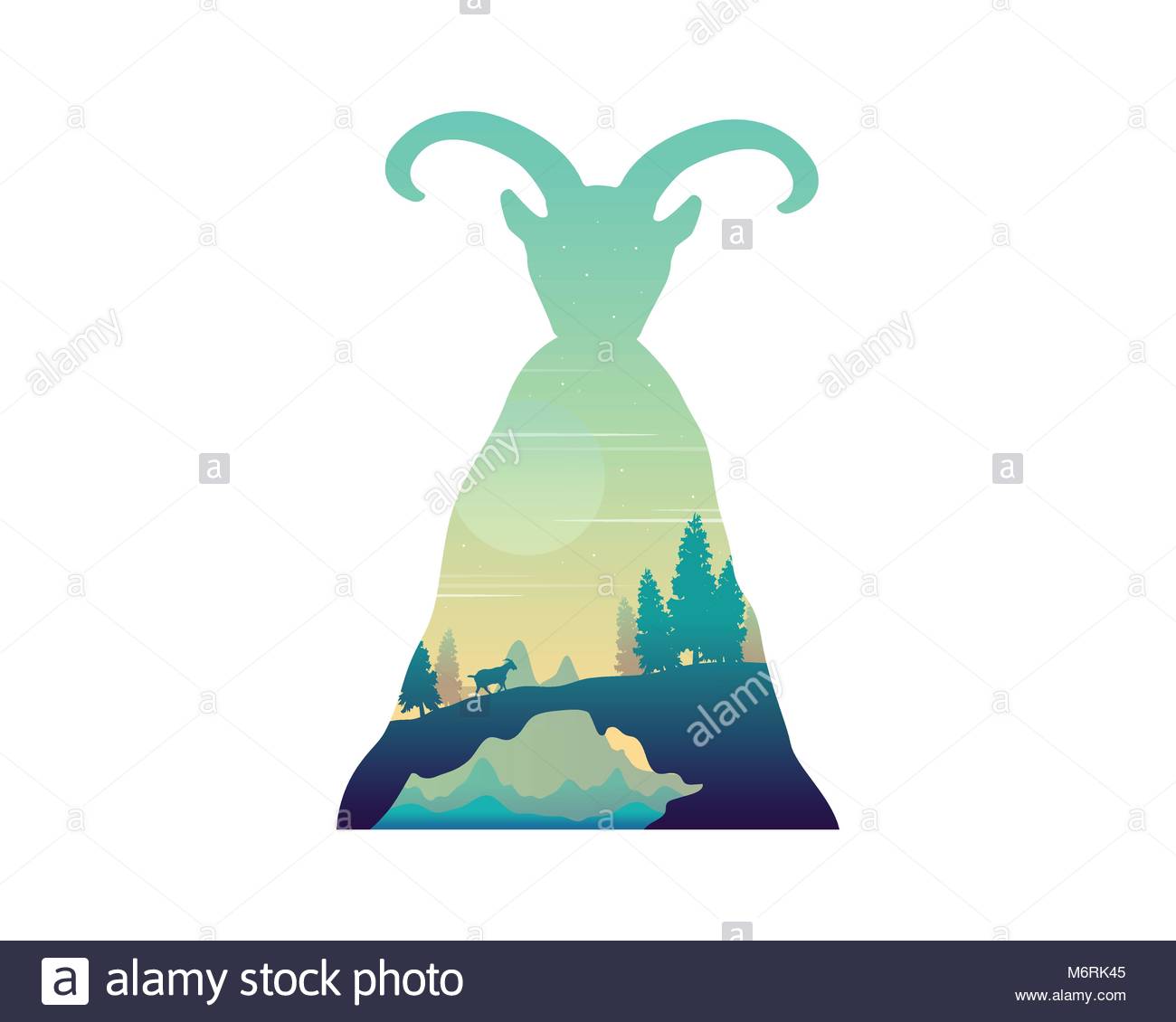 1300x1130 Silhouette Of Mountain Goat On The Hill Landscape Stock Vector Art