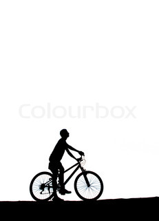 231x320 Silhouette Two Mountain Bikers And Snow Peaks Stock Photo