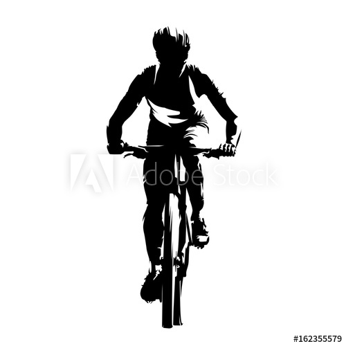 500x500 Mountain Biker, Front View, Abstract Vector Silhouette. Cycling