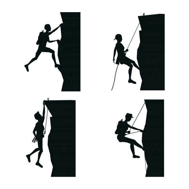 626x626 Set Black Silhouette Scene Men Climbing On A Rock Mountain Vector