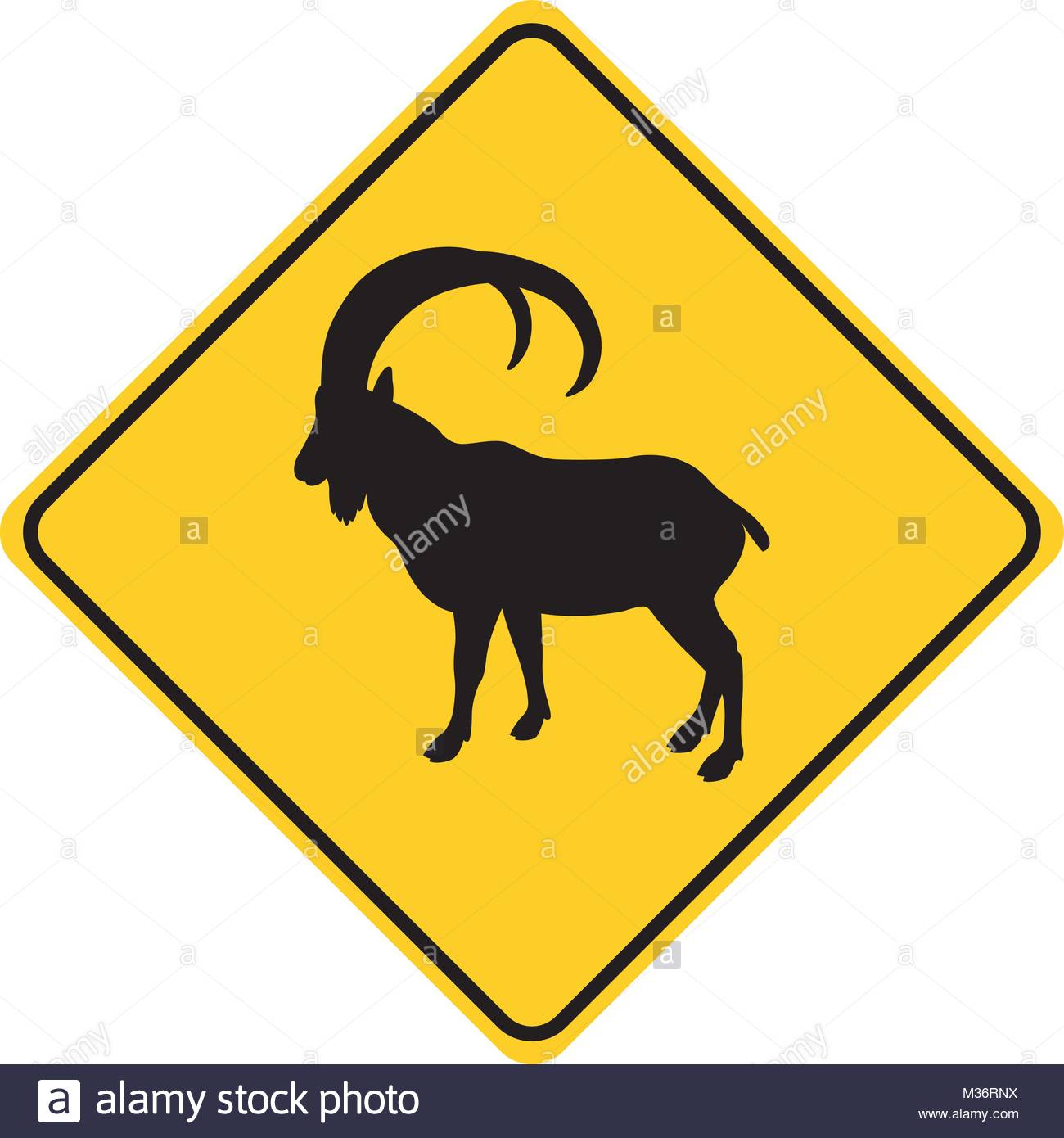 1300x1390 Mountain Goat Silhouette Animal Traffic Sign Yellow Vector Stock