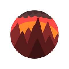 240x240 Minimalistic Round Icon With Silhouette Of Pine Forest, Mountain