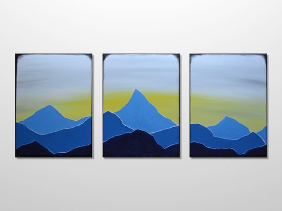 570x428 Original Large Triptych Mountain Range Silhouette Landscape