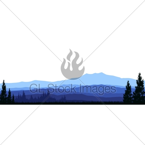 500x500 Pine Tree Silhouette With Mountain Background Gl Stock Images