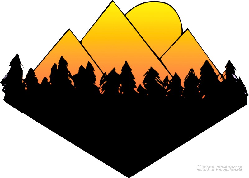 800x571 Mountains And Trees Horizon Silhouette Yellow Gradient Stickers