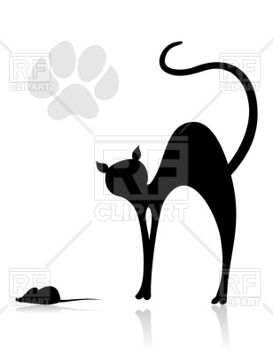 308x400 Black Cat Hunts On Mouse Royalty Free Vector Clip Art Image