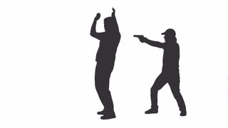 320x180 Silhouette Of Police Officer With A Gun Carefully Moving Forward