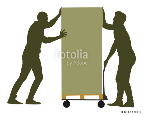 500x401 Hard Workers Pushing Wheelbarrow And Carry Big Box Vector