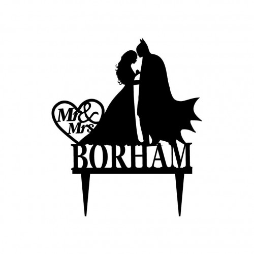 500x500 Mr And Mrs Wedding Cake Topper With Batman Silhouette