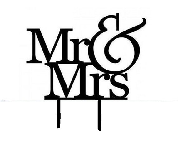 570x526 Black Plastic Acrylic Silhouette With Mr And Mrs Logo Cake