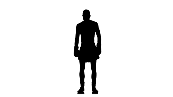 590x332 Boxer Demonstrates All His Muscles. Black Silhouette On White