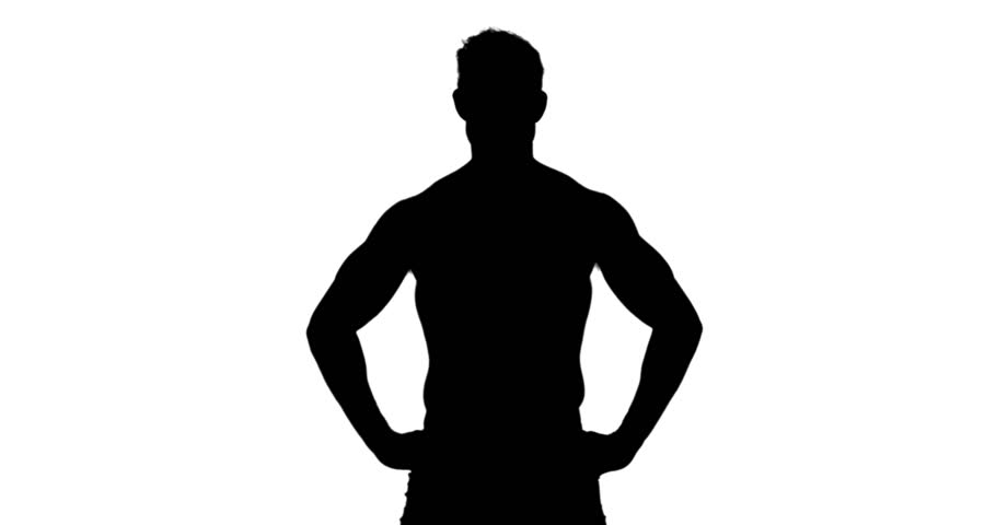 910x480 Muscular Silhouette Of Man Flexing Muscles On White Background