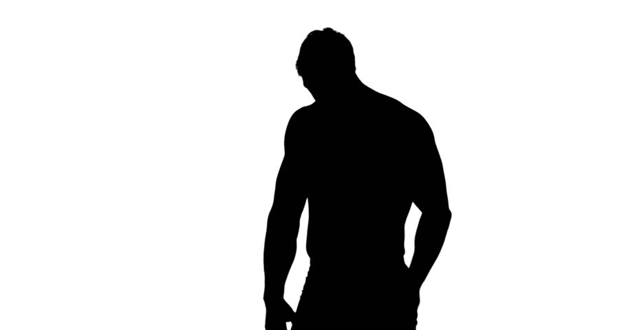 910x480 Muscular Silhouette Of Man Measuring His Waist On White Background