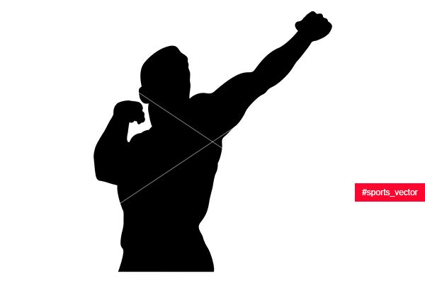 600x400 Athlete Bodybuilder Muscular Left Hand Up Black Silhouette